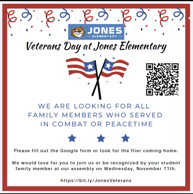 πΊπΈ Calling All Jones Jaguar Families! πΎ Help us honor family members who served in combat or peacetime! β€οΈπ€π π Submit info here: https://bit.ly/JonesVeterans