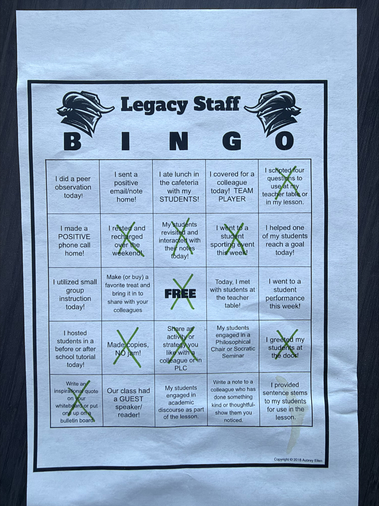 White bingo card with black text and two black images. Two images are black birds. Several boxes are checked.