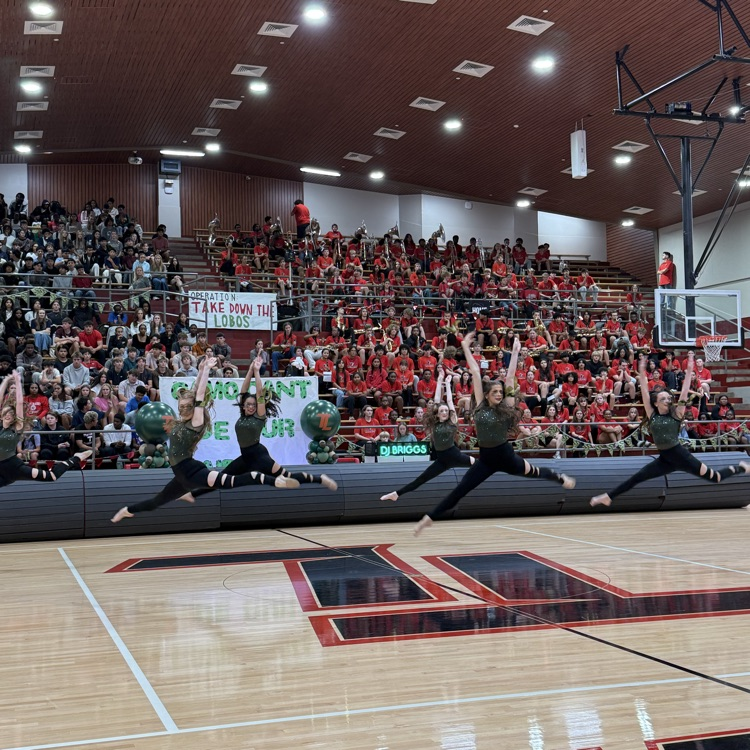 Group of performers jumping and flipping on a basketball court with spectators seated in the bleachers.