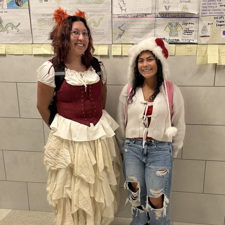 student and teacher in costume