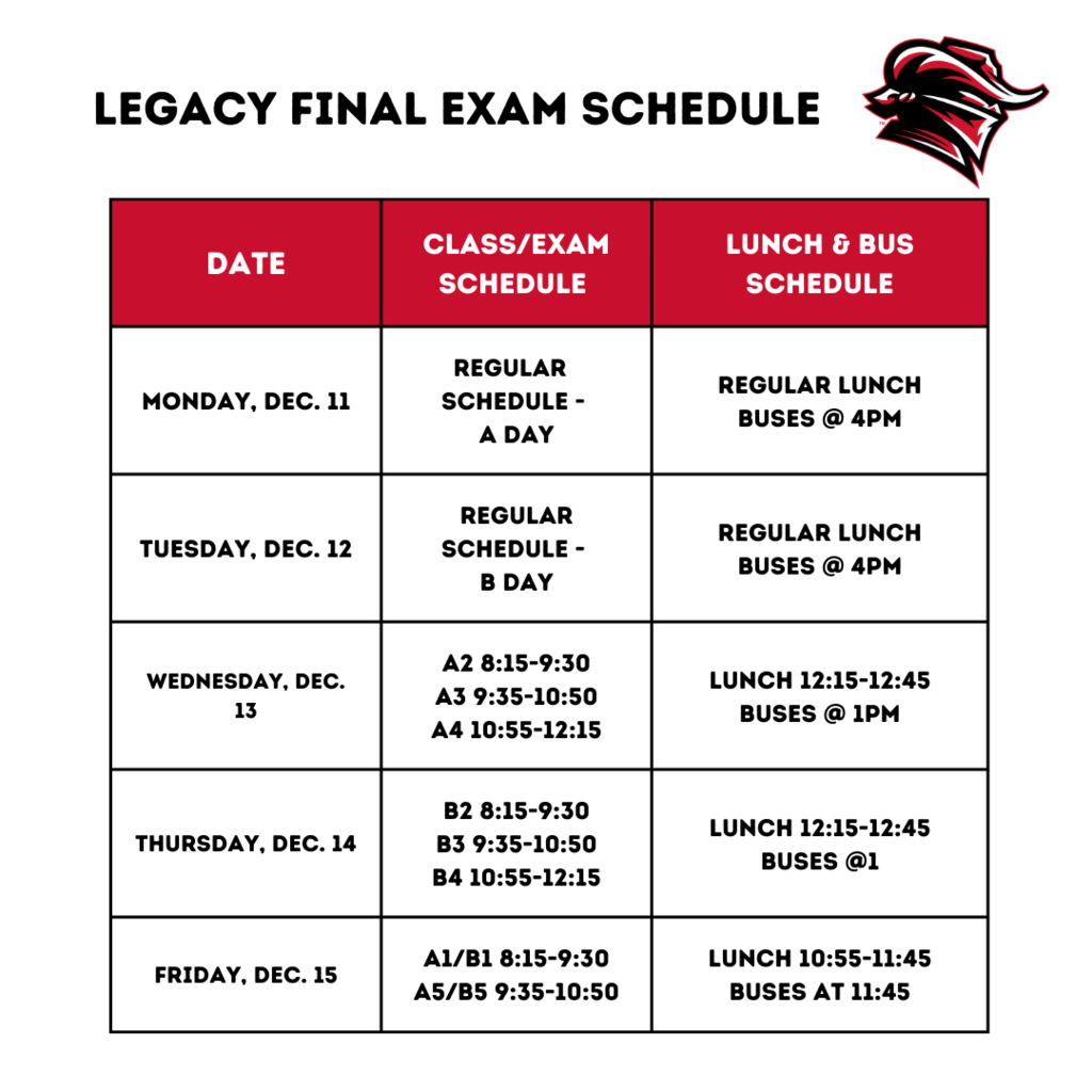 Legacy Final Exam Schedule