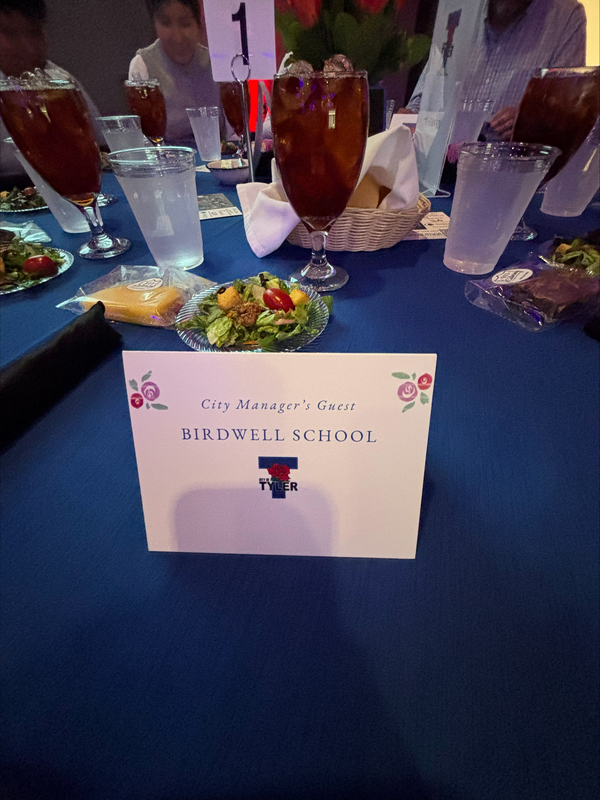 card on dinner table: City Manager's Guest, Birdwell School