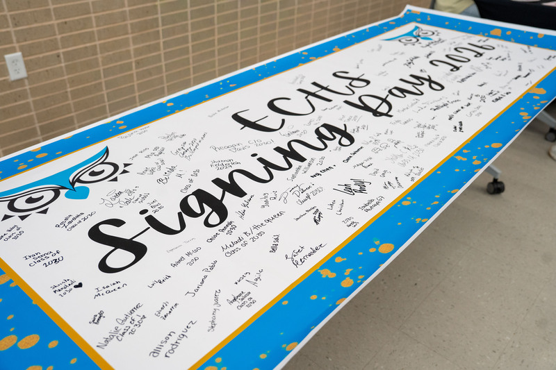 ECHS Signing Day banner where kids sign their names to show they plan to attend the school
