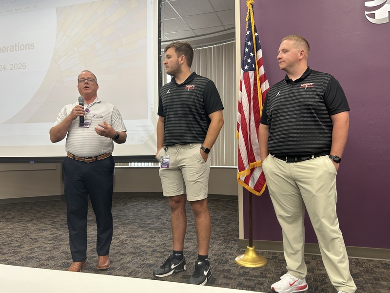 Athletic Trainers Braxton and Aaron are recognized at CHRISTUS Health's operations meeting