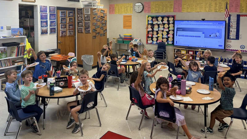 Kindergarten Class Enjoying a Pizza Party
