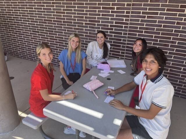 Practicum of Health Science students studying outside.
