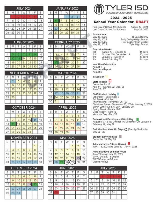 Tyler ISD Seeks Input on 2024-2025 DRAFT Calendar | Tyler ISD