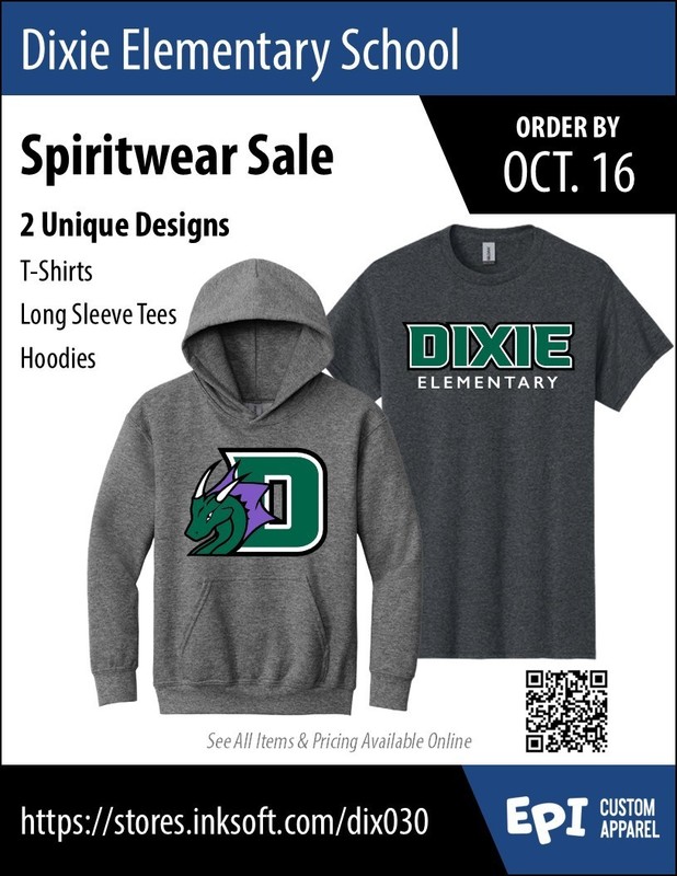 a sweatshirt and tshirt that say dixie elementary on them with a green dragon