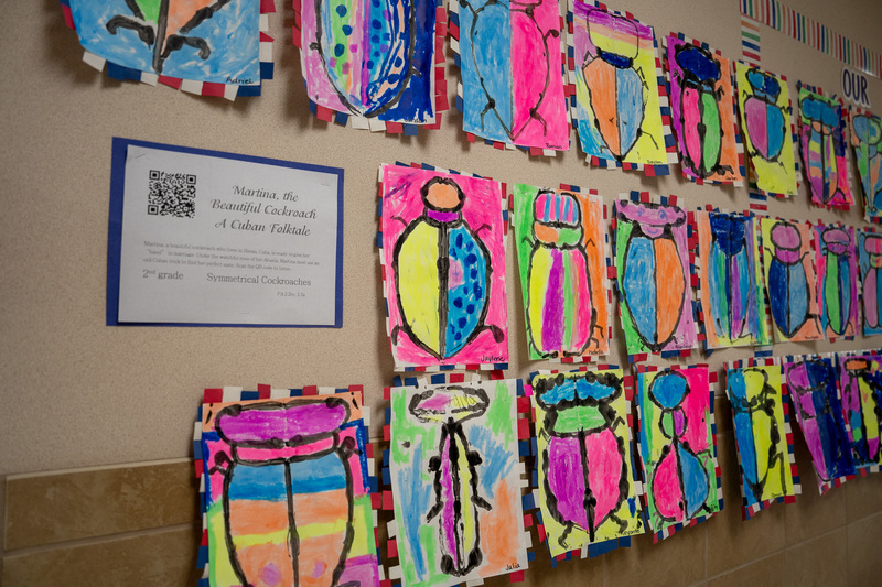 bright colored artwork hanging on wall