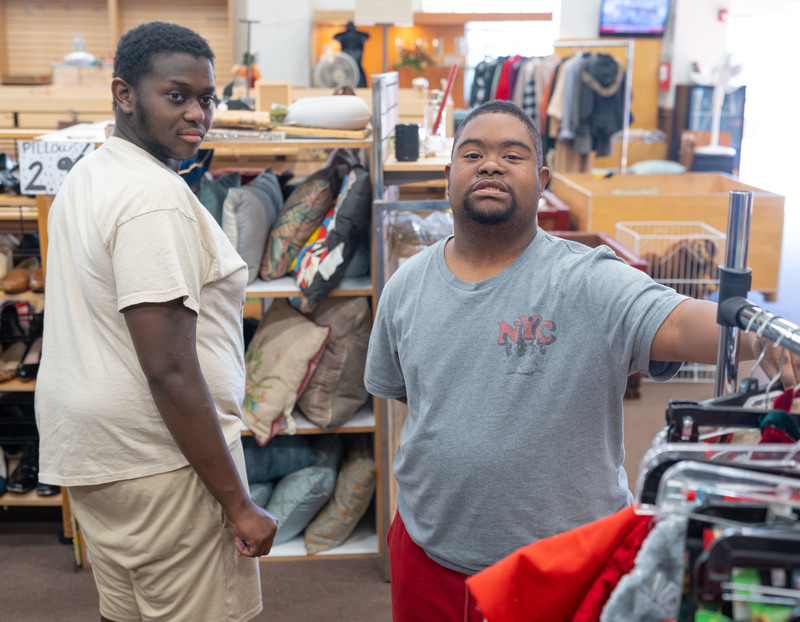 teen boys in clothing store