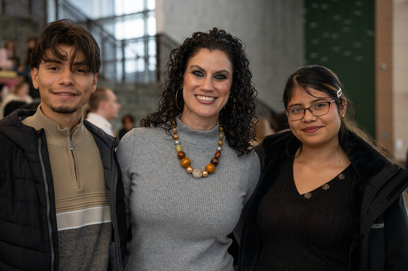 Principal Amanda Hortman smiles with ECHS Seniors.