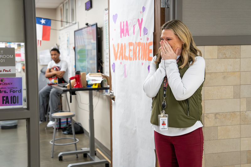 woman with excited expression on her face