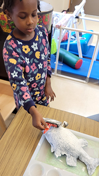 Students were then introduced to gyotaku, a traditional Japanese fish-printing technique