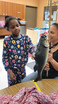 Students were then introduced to gyotaku, a traditional Japanese fish-printing technique