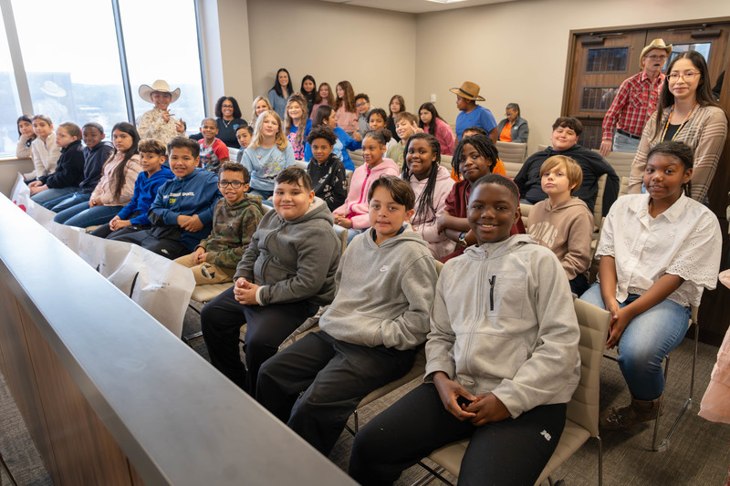 group of elementary kids in a courtroom