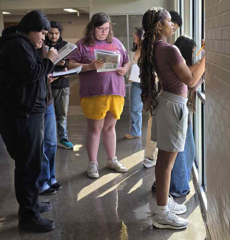 Students working in hallway