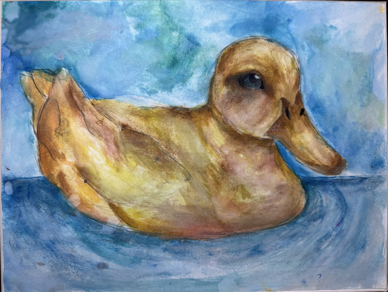 painting of duck on water