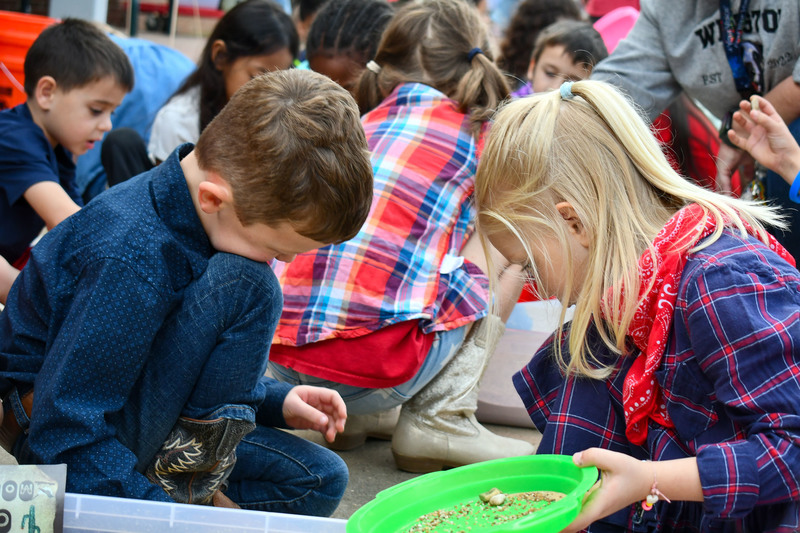 elementary students sifting sand