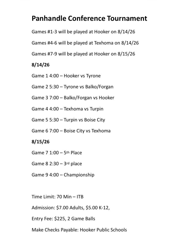 Panhandle Conference Softball Tournament Schedule