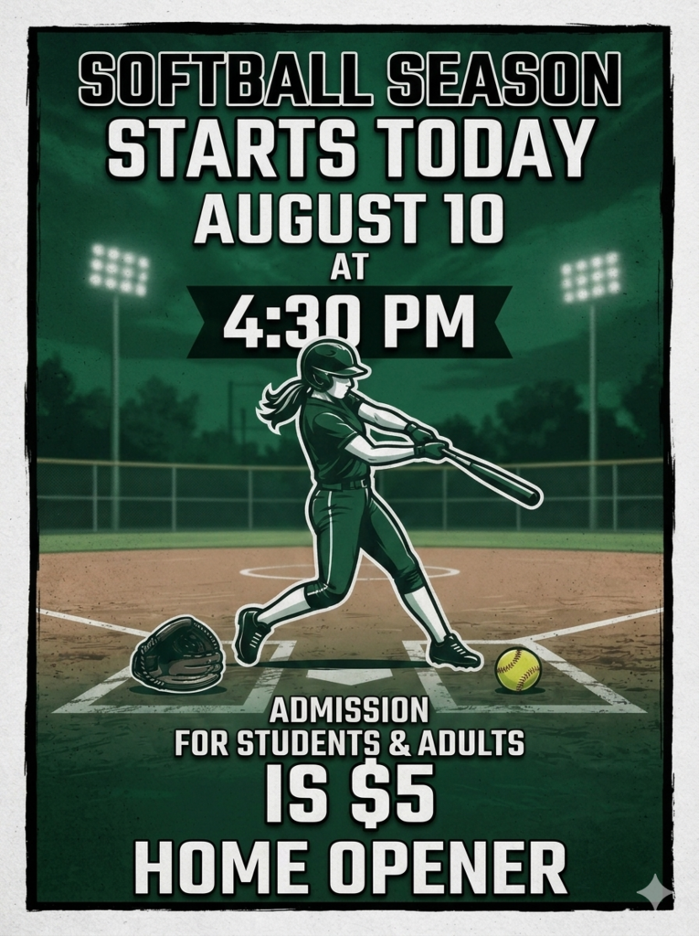 Softball game at 4:30 August 10th. Admission is 5 dollars.