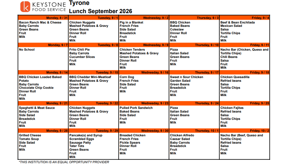 September Lunch Menu