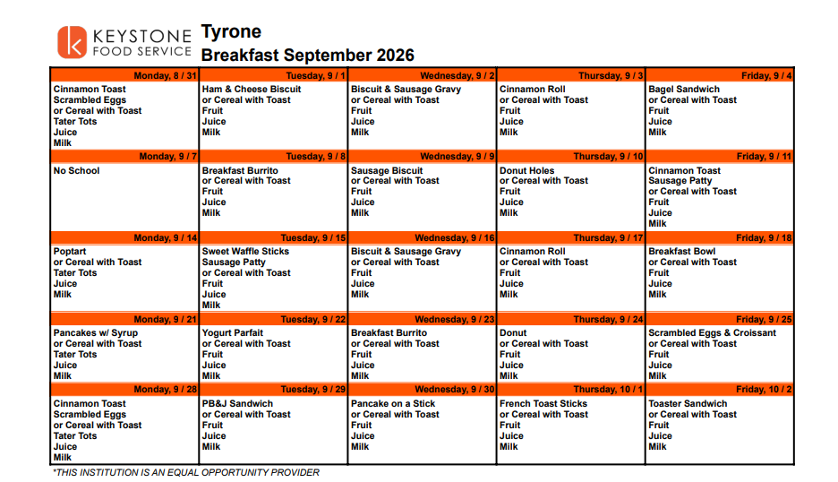 September Breakfast Menu