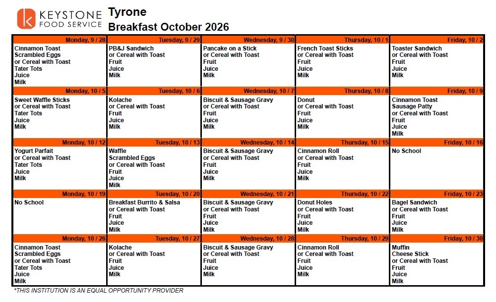 October Breakfast Menu