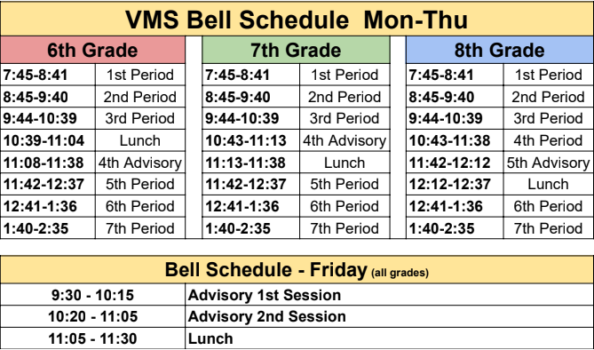 VMS Bell Schedule