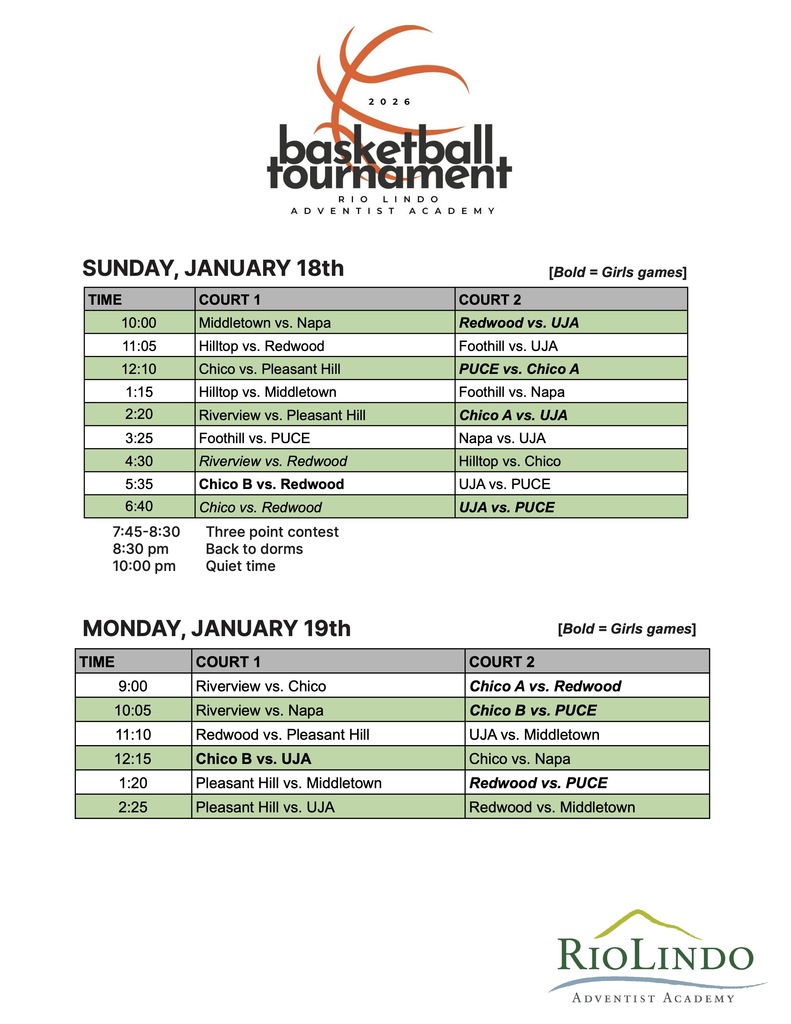 Rio Lindo Middle School BB Tourny 2026 schedule 8