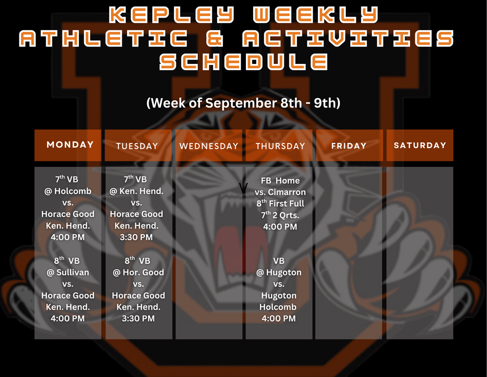 KMS Weekly Athletic & Activity Calendar