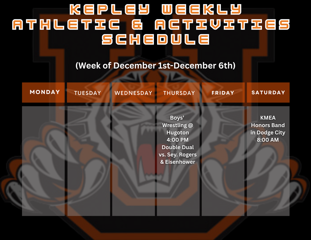 KMS Weekly Athletic & Activity Calendar
