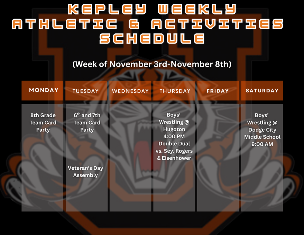 KMS Weekly Athletic & Activity Calendar