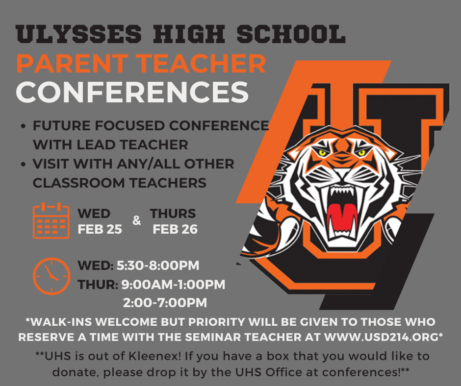 Infographic sharing times for Parent Teacher Conferences at UHS