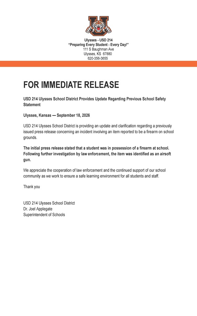 Update Regarding Previous School Safety Statement