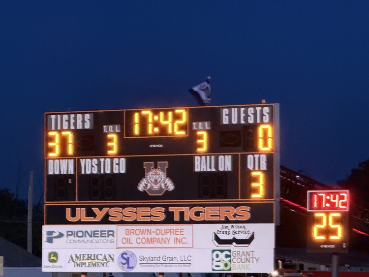 Half time score Ulysses 37. Scott City 0!