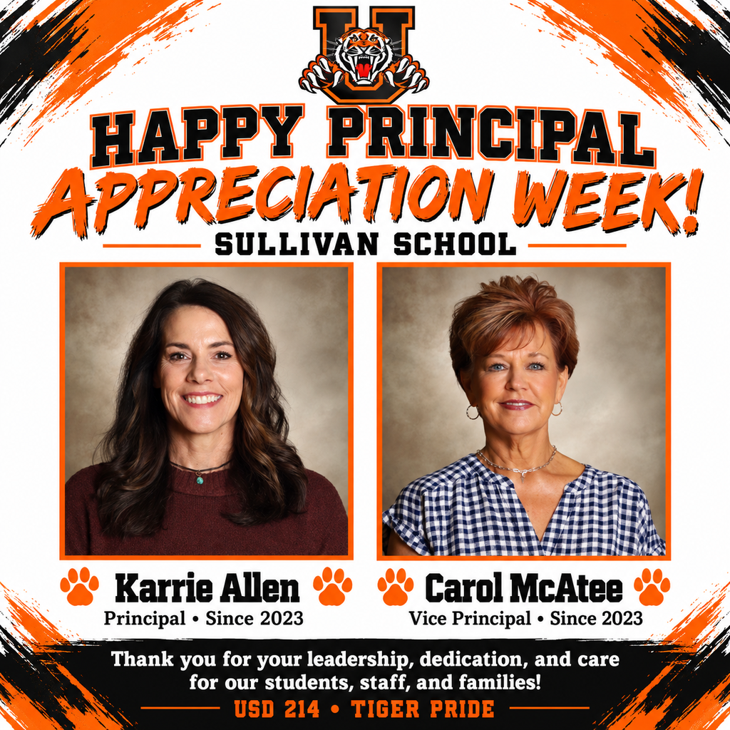 🐾 Happy Principal Appreciation Week! 🐾  Each day this week, we will spotlight our USD 214 principals and celebrate their contributions to our schools!  Thank you for your leadership, dedication, and commitment to our students, staff, and families. We appreciate all you do each day! 🐾  #PrincipalAppreciationWeek #USD214 #TigerPride