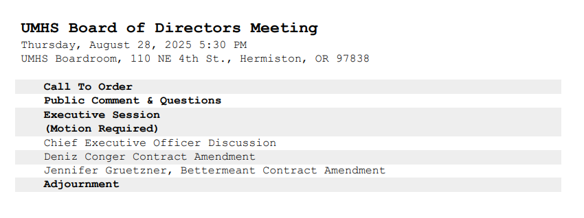 Board meeting agenda august 2025