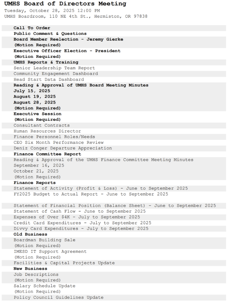 Board Meeting oct 25