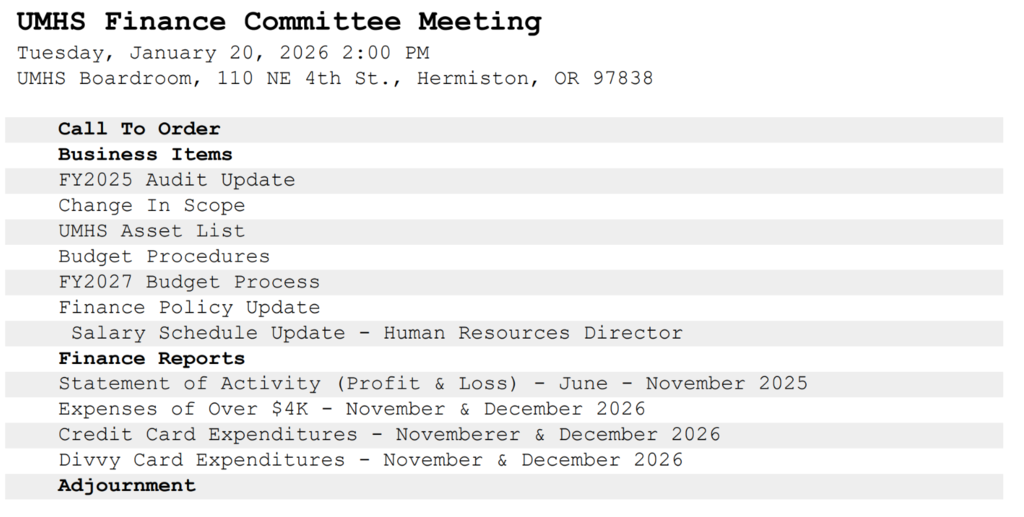 Finance Committee Meeting