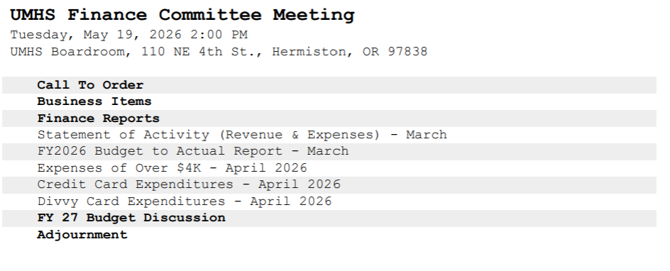 Finance Committee Meeting