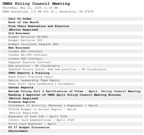Policy Council Meeting