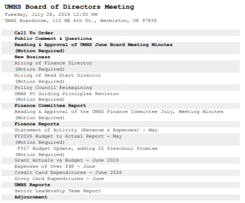 Board of Directors Meeting