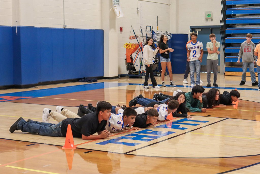 students getting ready to playdodgeball