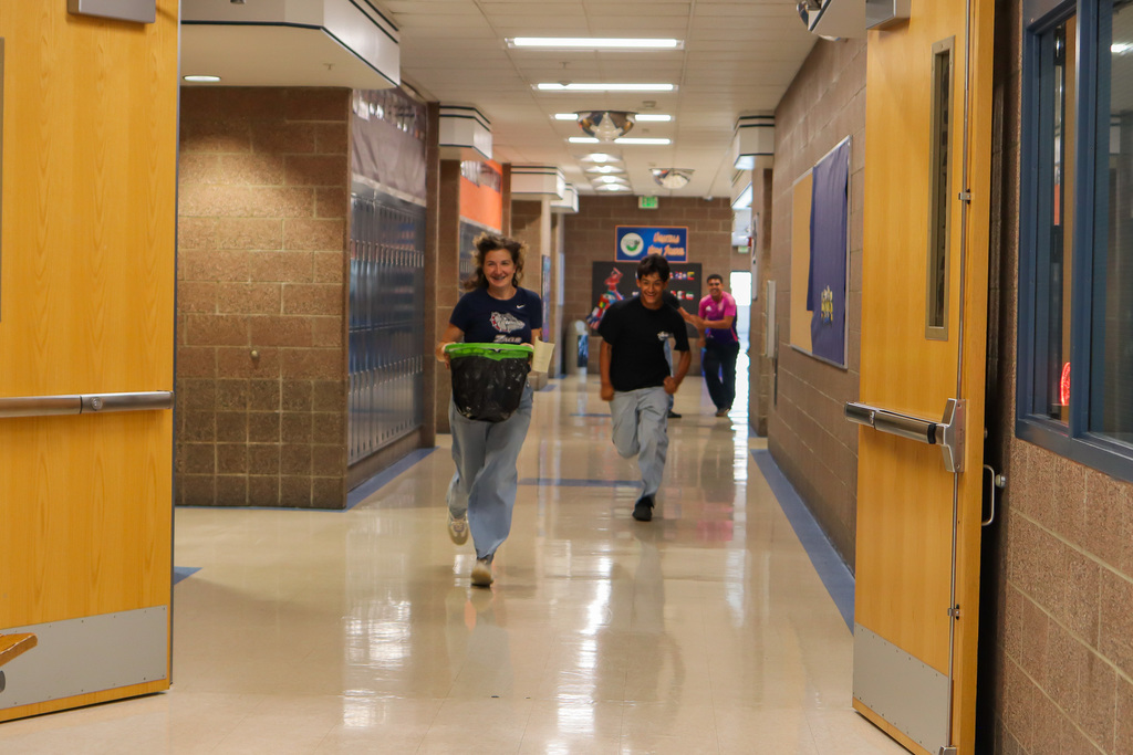 Students and staff heading to the office to deliver paper cranes