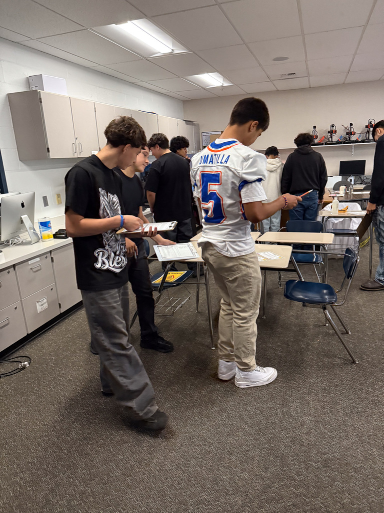 Students searching for clues at mystery station