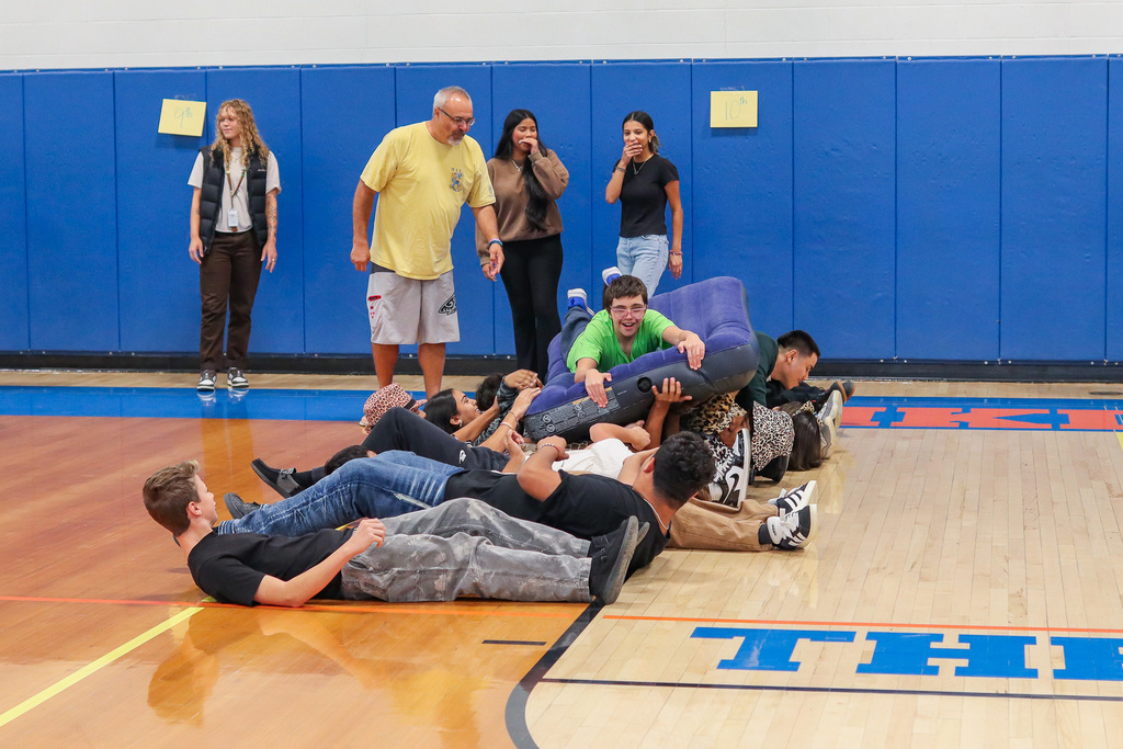 UHS students participating in assembly game