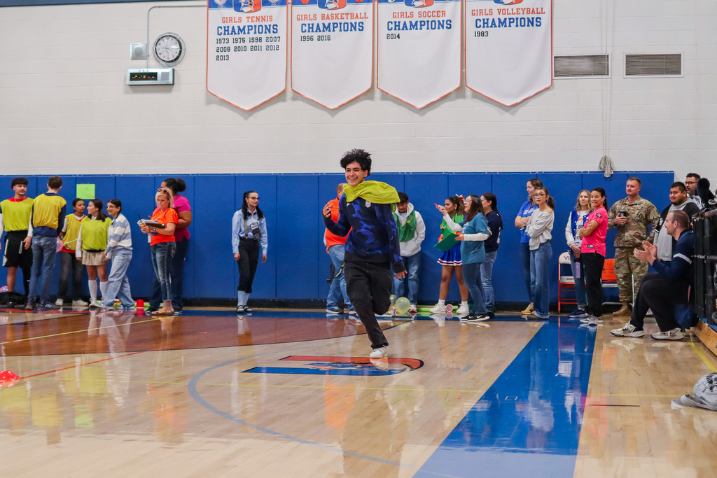 photo of student participating in assembly game