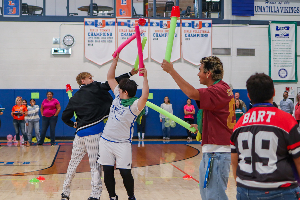 photo of students participating in assembly game