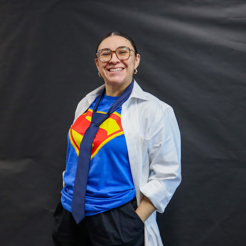 Staff member dressed up as superhero