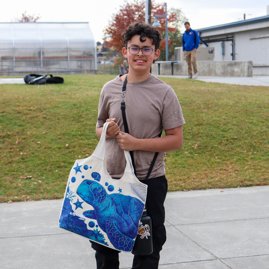 Student with a tote bag